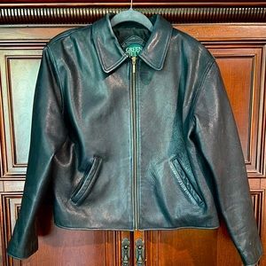 Heavy black leather boxy style jacket size Medium